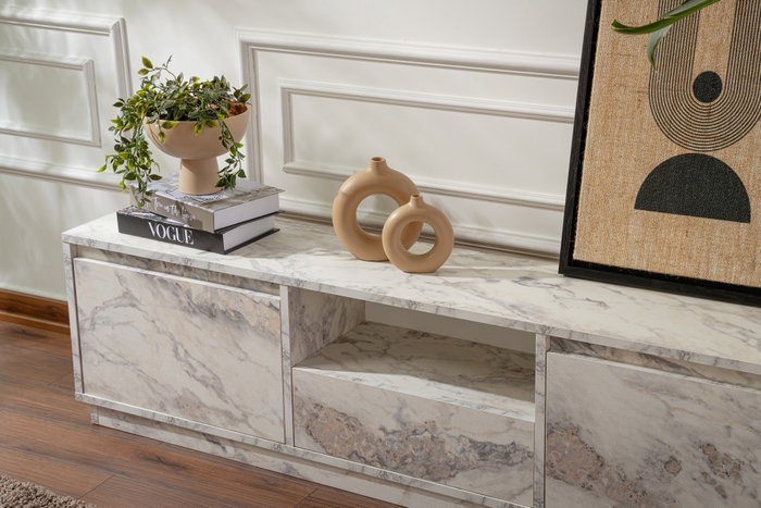 Vanguard Fressia Marble Soporte de TV Elegante Color Mármol Freesia 160cm Ancho