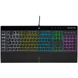 Corsair K55 RGB PRO Teclado Gaming USB Alámbrico con Retroiluminación RGB, QWERTY Español, Negro, Completo (100%) con Reposamuñecas Extraíble
