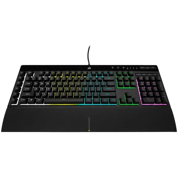 Corsair K55 RGB PRO Teclado Gaming USB Alámbrico con Retroiluminación RGB, QWERTY Español, Negro, Completo (100%) con Reposamuñecas Extraíble