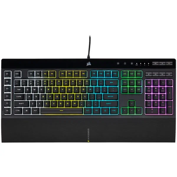 Corsair K55 RGB PRO Teclado Gaming USB Alámbrico con Retroiluminación RGB, QWERTY Español, Negro, Completo (100%) con Reposamuñecas Extraíble