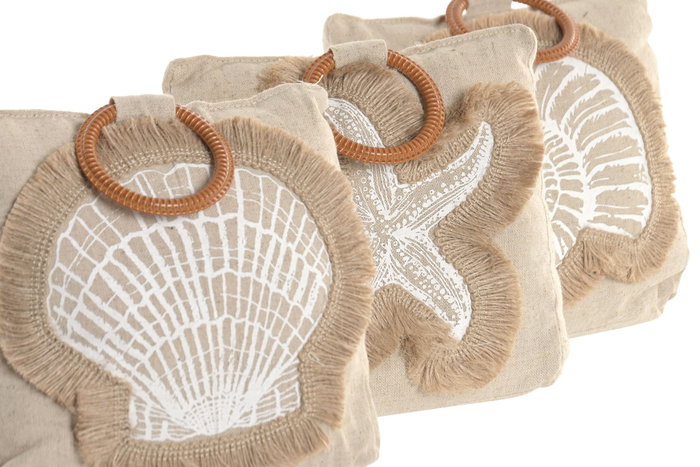 DKD Home Decor Sujetapuertas de Yute y Algodón con Concha, Surtido de 3 Unidades