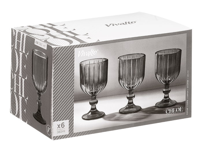 Vivalto Copa Vino Rayas 380 ml Humo Gris 9x16.4x9 cm (Set de 24)