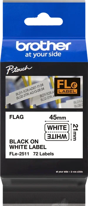 Brother FLe-2511 Etiqueta de bandera 21 x 45mm Negro sobre blanco Brother FLe-2511 Etiqueta de bandera 21 x 45mm Negro sobre blanco