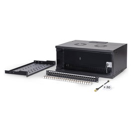 Digitus Bastidor de Pared de Red 19 Pulgadas (483 mm), 4U, Capacidad 60 kg, Gestión de Cables, Negro - Conjunto SOHO Pro con 540 x 400 mm (Ancho x Fondo), Bloqueo, Rieles de Rack