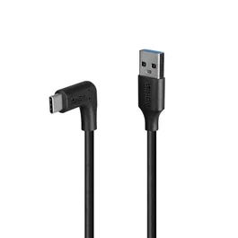Lindy 32014 Cable USB 3.2 Gen 2 USB A Macho Derecho a USB C Macho Angular de 90°, 1.5 m, Negro, 10 Gbit/s, 15W