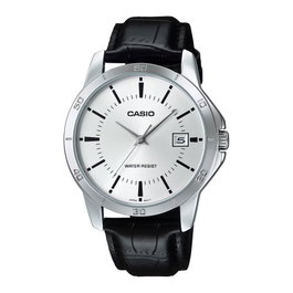 Casio MTP-V004L-7A con correa de cuero negra y esfera gris