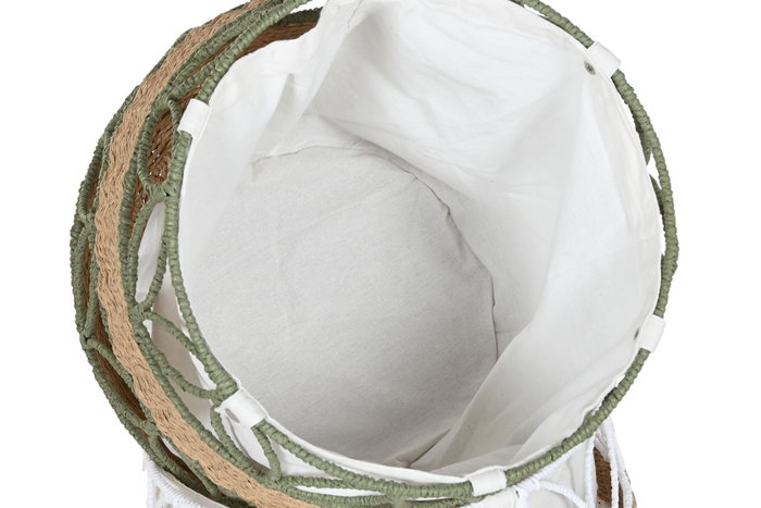 DKD Home Decor Cesta de Fibra y Poliéster 44x44x36 cm, Pack de 2 unidades, Colores Surtidos (Verde/Blanco) sleeves