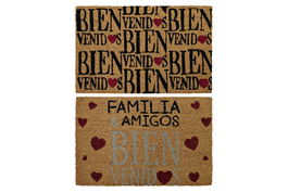 DKD Home Decor Felpudo Fibra de Coco y Goma Marron Rojo Negro 60 x 40 x 1.5 cm (2 Unidades)