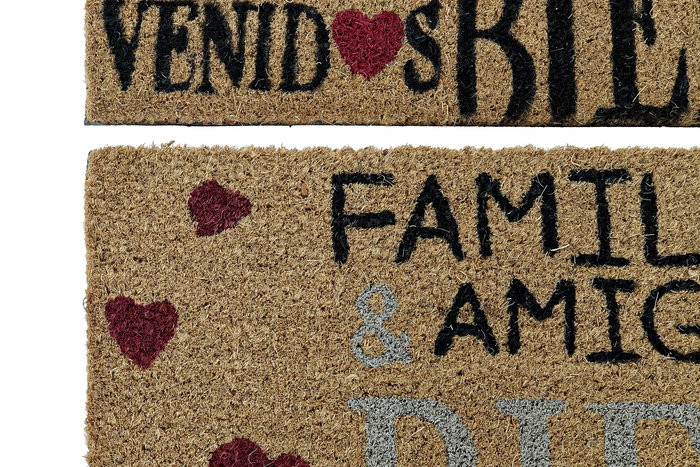 DKD Home Decor Felpudo Fibra de Coco y Goma Marron Rojo Negro 60 x 40 x 1.5 cm (2 Unidades)