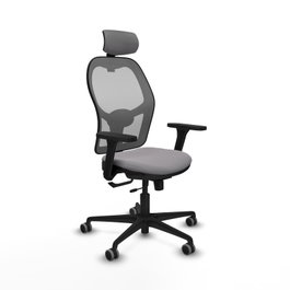 Silla de oficina Jorquera con mecanismo Sincro/Traslack tapizada con Similpiel color Gris. Equipada con lumbar 1D, Brazos 3D, Cabecero 2D y Ruedas 65 mm parqué