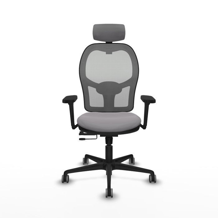 Silla de oficina Jorquera con mecanismo Sincro/Traslack tapizada con Similpiel color Gris. Equipada con lumbar 1D, Brazos 3D, Cabecero 2D y Ruedas 65 mm parqué