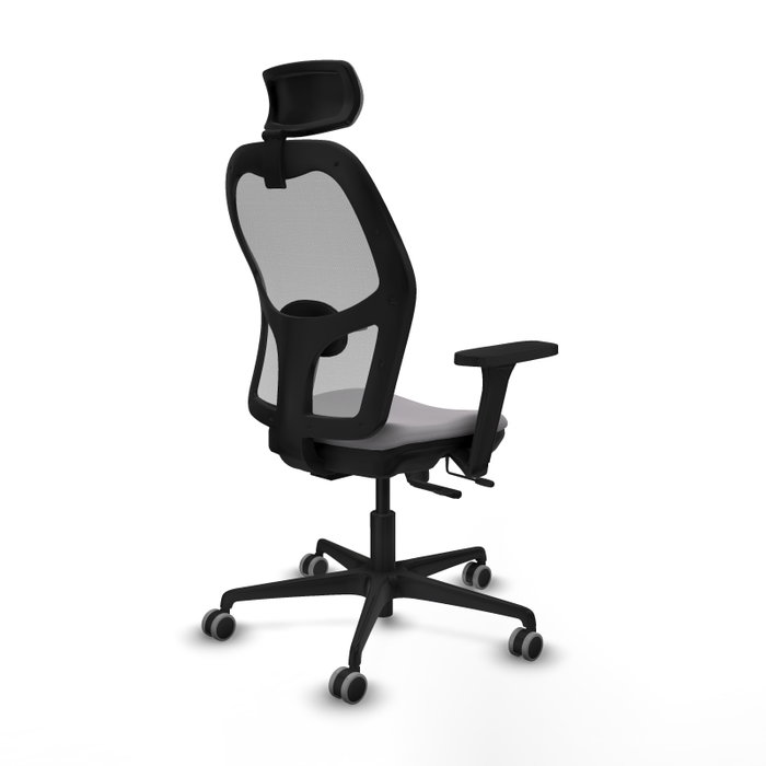 Silla de oficina Jorquera con mecanismo Sincro/Traslack tapizada con Similpiel color Gris. Equipada con lumbar 1D, Brazos 3D, Cabecero 2D y Ruedas 65 mm parqué