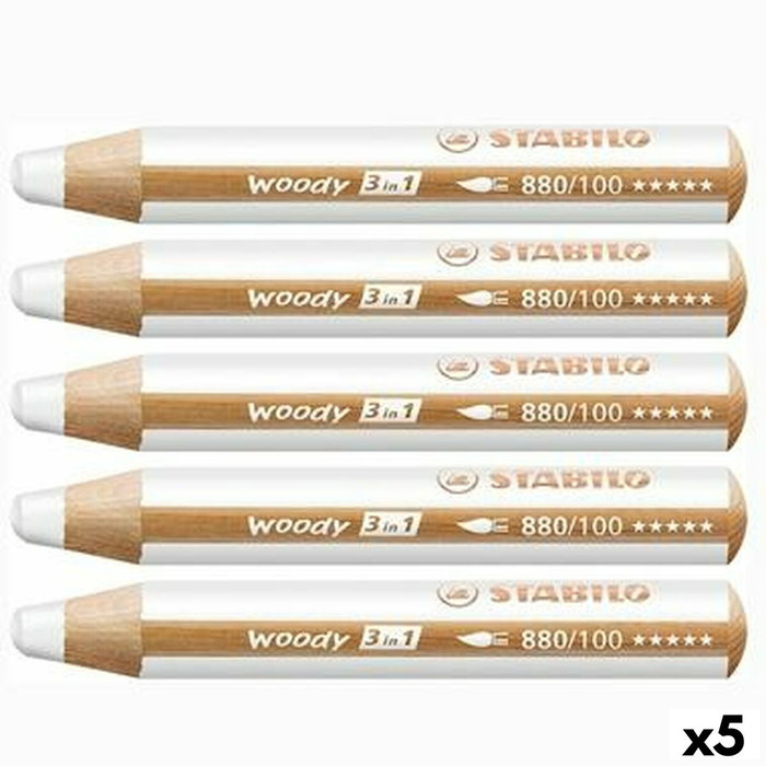 Stabilo Woody 3 en 1 Lápices de Colores Blanco Estuche 5 UD