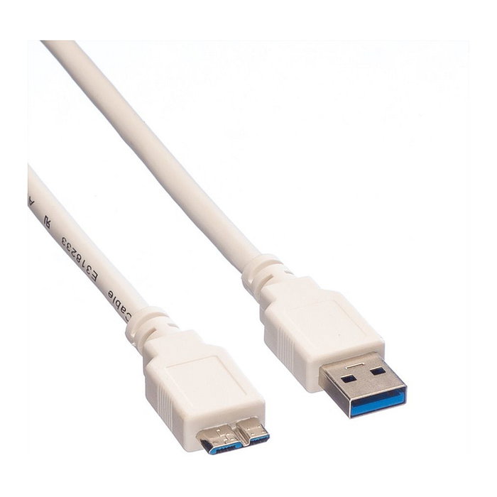 VALUE 11998875 Cable USB A a Micro-USB B, USB 3.2 Gen 1 (3.1 Gen 1), 5 Gbps, Blanco, 2 metros