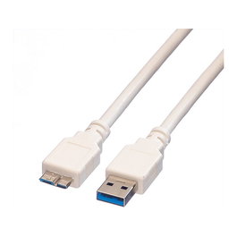 VALUE 11998875 Cable USB A a Micro-USB B, USB 3.2 Gen 1 (3.1 Gen 1), 5 Gbps, Blanco, 2 metros