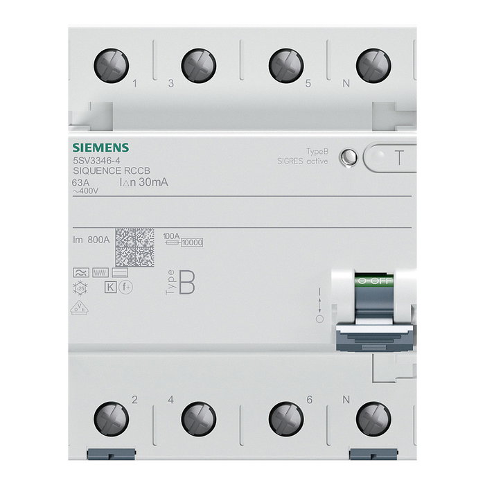 Siemens 5SV3346-4 Tipo B Interruptor Diferencial 63A 3+N polos 30mA 400V