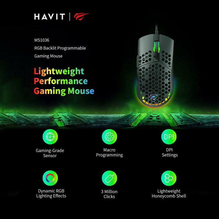 Ratón Gaming Havit MS1036 Negro