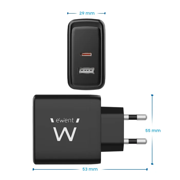 Ewent EW1330 Cargador Rápido USB-C GaN 65W con 2 Puertos (PD + QC 3.0) para iPhone 15/14, MacBook, AirPods, Android, Compacto y Universal, Negro Ewent EW1330 Cargador Rápido USB-C GaN 65W con 2 Puertos (PD + QC 3.0) para iPhone 15/14, MacBook, AirPods, Android, Compacto y Universal, Negro