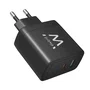 Ewent EW1330 Cargador Rápido USB-C GaN 65W con 2 Puertos (PD + QC 3.0) para iPhone 15/14, MacBook, AirPods, Android, Compacto y Universal, Negro
