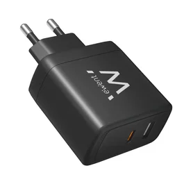 Ewent EW1330 Cargador Rápido USB-C GaN 65W con 2 Puertos (PD + QC 3.0) para iPhone 15/14, MacBook, AirPods, Android, Compacto y Universal, Negro