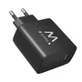 Ewent EW1330 Cargador Rápido USB-C GaN 65W con 2 Puertos (PD + QC 3.0) para iPhone 15/14, MacBook, AirPods, Android, Compacto y Universal, Negro