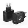 Ewent EW1330 Cargador Rápido USB-C GaN 65W con 2 Puertos (PD + QC 3.0) para iPhone 15/14, MacBook, AirPods, Android, Compacto y Universal, Negro