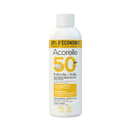 Acorelle Recarga Spray Solar Protección Niños SPF50 150 ml - Repuesto Ecológico Ahorro 25% - Certificado COSMOS ORGANIC
