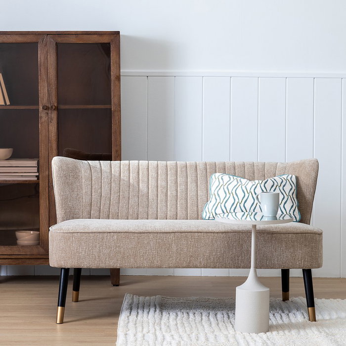 Sofá Beige Tejido-Madera Salón 134 X 70 X 74 cm