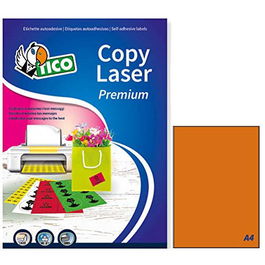 Tico LP4FA-210297 Caja 70 Hojas Etiquetas Naranja Fluorescente Sin Márgenes para Láser/Inyección de Tinta/Fotocopiadoras 210x297 mm