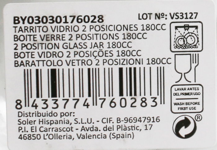 Mediterraneo Tarrito Vidrio 2 Posiciones 180 cc 8x6.1x8 cm (60 Unidades)