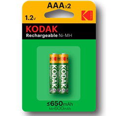 Kodak Blister 2 Pilas Recargables Ni-MH AAA LR3 650mAh - Alta Capacidad y hasta 1000 Ciclos de Carga - Para Juguetes, Mandos y Cámaras