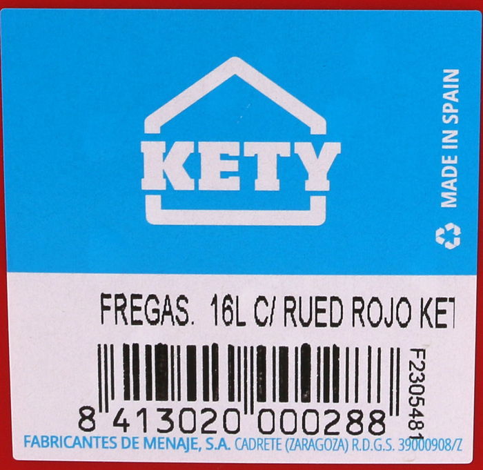 Kety Cubo con Ruedas, Asa y Escurridor, 16L, Rojo. Dimensiones: 30 cm (ancho) x 35 cm (alto) x 40.5 cm (largo) (6 Unidades)