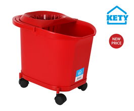 Kety Cubo con Ruedas, Asa y Escurridor, 16L, Rojo. Dimensiones: 30 cm (ancho) x 35 cm (alto) x 40.5 cm (largo) (6 Unidades)
