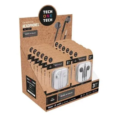 Tech One Tech TEC1003 Expositor Auriculares con Micrófono Jack 3.5 Incluye 6 Blancos y 6 Negros