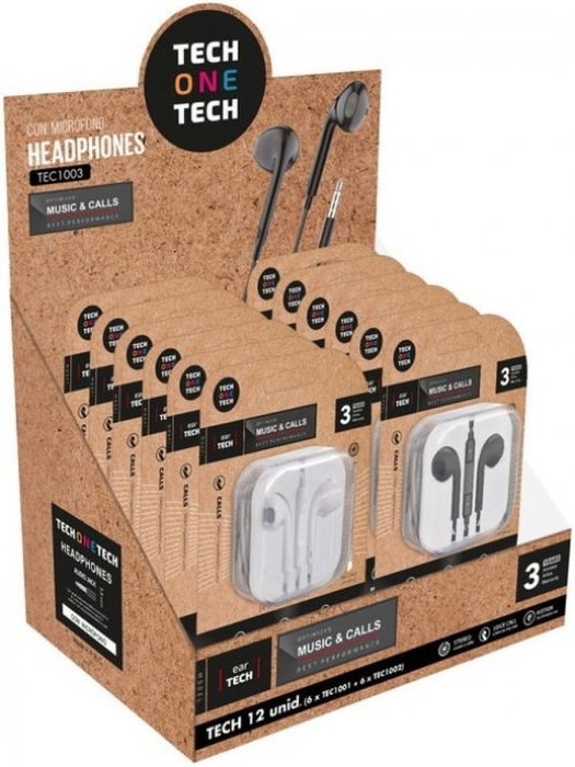 Tech one tech Expositor de Auriculares Eartech TEC1003 con Micrófono Jack 3.5 - 6 Blancos y 6 Negros