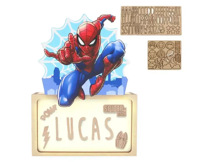 Wondee Lámpara Personalizable de Madera Spiderman - Con Batería, 0,6W, Flujo Luminoso 60 Lm