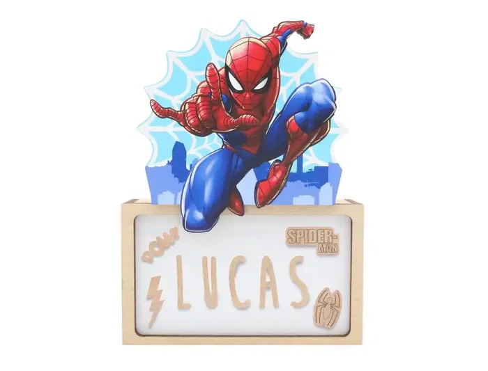 Wondee Lámpara Personalizable de Madera Spiderman - Con Batería, 0,6W, Flujo Luminoso 60 Lm