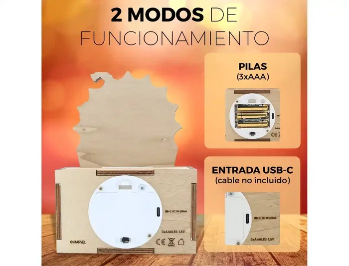 Wondee Lámpara Personalizable de Madera Spiderman - Con Batería, 0,6W, Flujo Luminoso 60 Lm