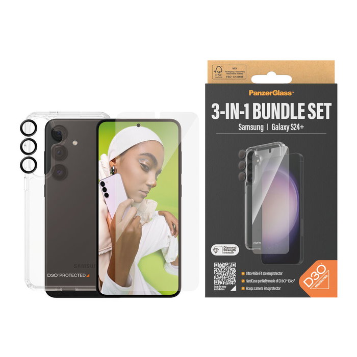 PanzerGlass Pack Protección 3 en 1 para Galaxy S24 Plus con Ultra-Wide Fit y EasyAligner