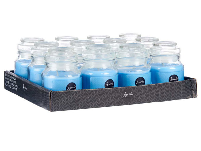 Acorde Vela Tapa Vidrio Ropa Limpia 28H Azul 7 x 10 x 7 cm Cera (Set de 12)