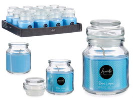 Acorde Vela Tapa Vidrio Ropa Limpia 28H Azul 7 x 10 x 7 cm Cera (Set de 12)