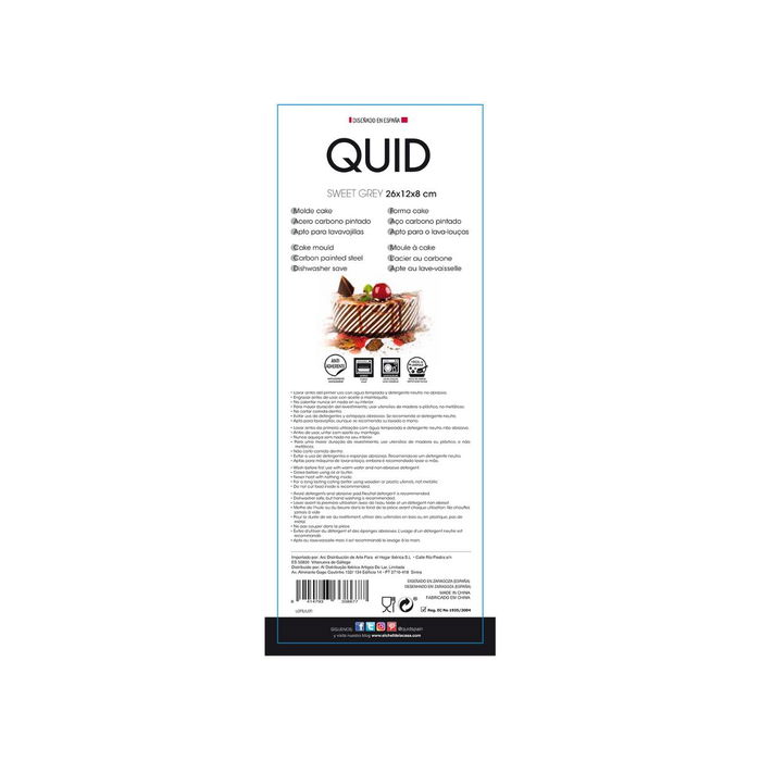 Molde Cake Acero Pintado Sweet Grey Quid 26x12x8 cm (12 Unidades)