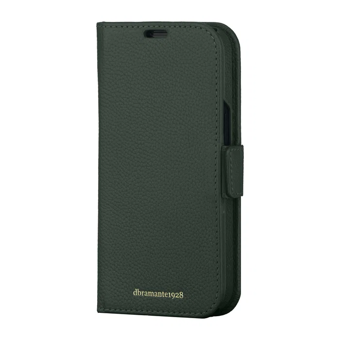 Dbramante1928 New York Funda Folio con Cierre Magnético para Apple iPhone 15 Pro, Cuero Grano Completo Acordonado Verde Perenne, con 3 Bolsillos para Tarjetas