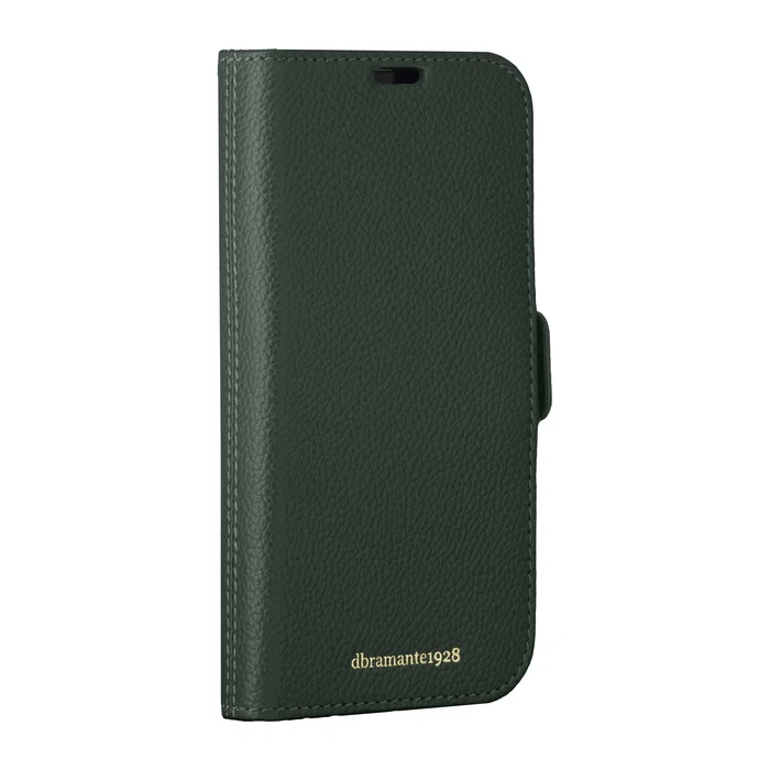 Dbramante1928 New York Funda Folio con Cierre Magnético para Apple iPhone 15 Pro, Cuero Grano Completo Acordonado Verde Perenne, con 3 Bolsillos para Tarjetas