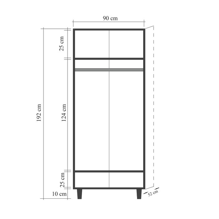 Hanah Home Lidya 2 -971 Armario con tiradores de madera maciza y patas de carpe, color Sonomo, 90x192x52 cm