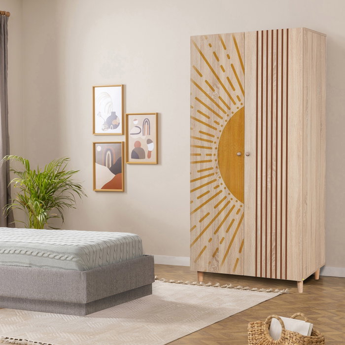 Hanah Home Lidya 2 -971 Armario con tiradores de madera maciza y patas de carpe, color Sonomo, 90x192x52 cm