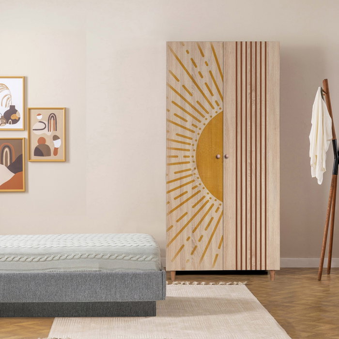 Hanah Home Lidya 2 -971 Armario con tiradores de madera maciza y patas de carpe, color Sonomo, 90x192x52 cm