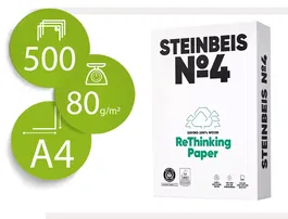 Steinbeis Papel N.4 Multifuncion DIN A4 80gr Paquete 500 Hojas Blanco 100% Reciclado