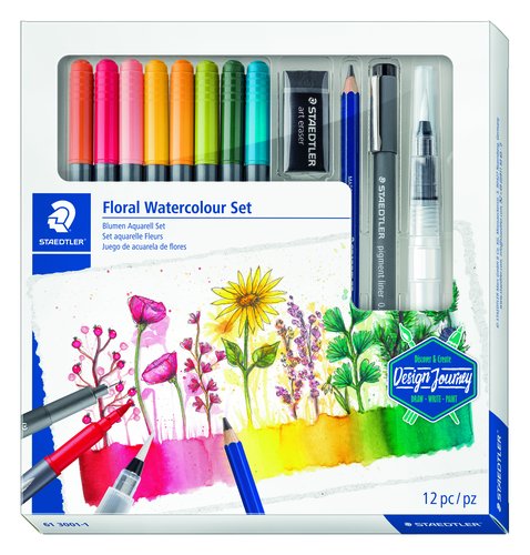 Rotulador Fibra Staedtler Floral Watercolour Set De 12 8X 3001 Rotulador Acuarelable Doble Punta 1X 308 01-9 Pigment Liner 1X 100A-4B Lumograph Aquarell 1X 949-M Pincel 1X 526 B30-9C Goma De Borrar Rotulador Fibra Staedtler Floral Watercolour Set De 12 8X 3001 Rotulador Acuarelable Doble Punta 1X 308 01-9 Pigment Liner 1X 100A-4B Lumograph Aquarell 1X 949-M Pincel 1X 526 B30-9C Goma De Borrar