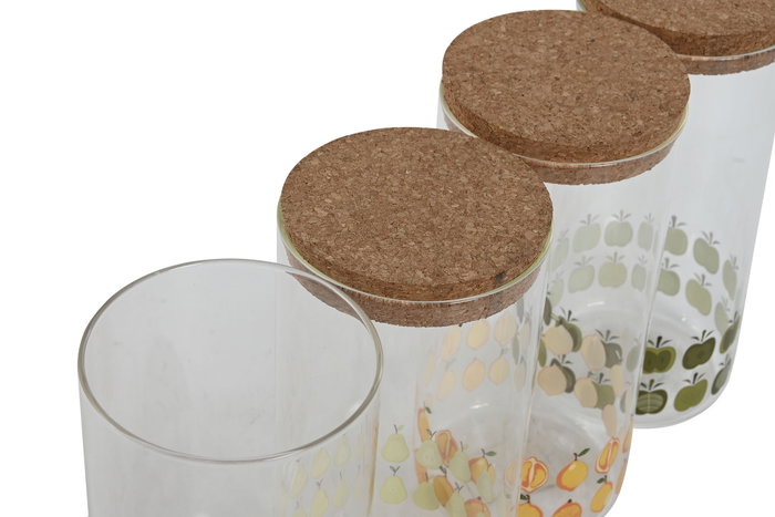 DKD Home Decor Set de 4 Botes de Borosilicato con Diseño de Fruta